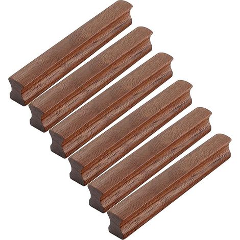 Lot de 6 poignées de meubles en bois de noyer noir, pour portes, tiroirs et autres meubles, vis incluses. (1/5)
