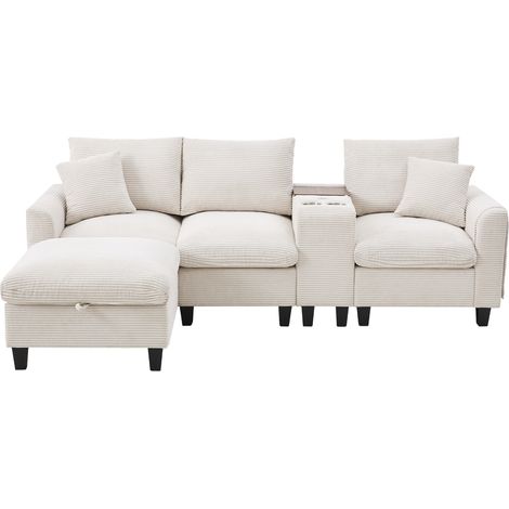 CHICFURN Divano angolare convertibile 229x149,5 cm in tessuto beige con console, per piccoli spazi (1/5)