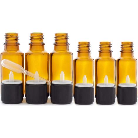 3 fons de 20ml et 3 fons de 10ml en verre ambré DIN 18 avec bouchons codigouttes (1/5)