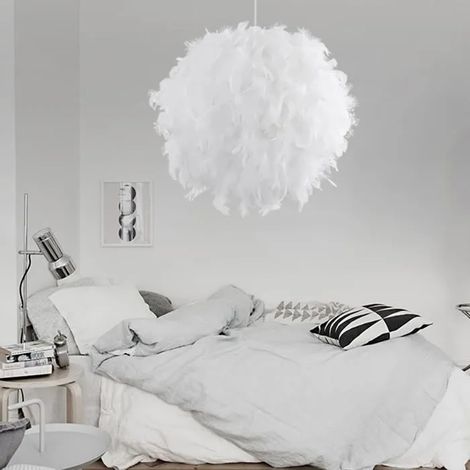 U-Do Lustre Lampe Suspension en Plumes Blanc Ø30-40cm (1/4)