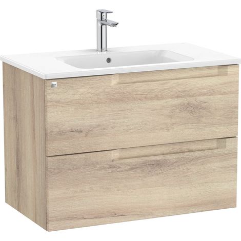 Pack mueble base de 2 cajones + lavabo ALEYDA - ROCA Color: Beige Madera - Medidas: 805x460x565 mm - Posición del lavabo: Central (1/2)