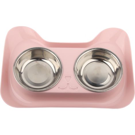 2 gamelles doubles en acier inoxydable, anti-débordement, hauteur ergonomique, pour chiens et chats (1/5)