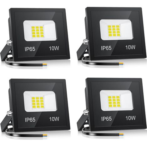 Paquete de 4 focos LED exteriores de 10 W, 1000 lúmenes, luz blanca fría de 6500 K, focos LED exteriores superbrillantes, iluminación exterior impermeable IP66 para jardín, escaleras, garaje, pasillo  (1/5)
