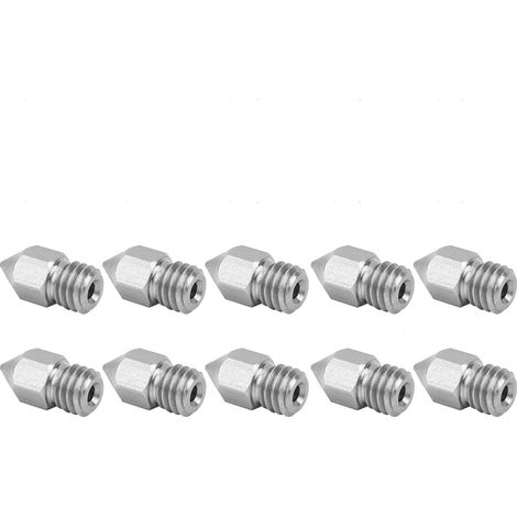 10-teiliges Düsenset für 3D-Drucker, silberfarben, robust, für MK8-Extruder, Edelstahl, 0,4 mm (1/5)