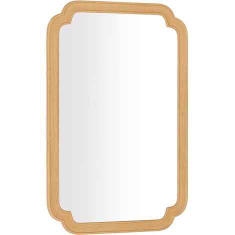GOPLUS Miroir Mural 90 x 60 CM, Miroir Décoratif Rectangulaire, Coins Arrondis Style Rustique Haute Définition pour Salle de Bain, Salon, Entrée, Chambre, Suspension Verticale/Horizontale, Naturel (1/5)