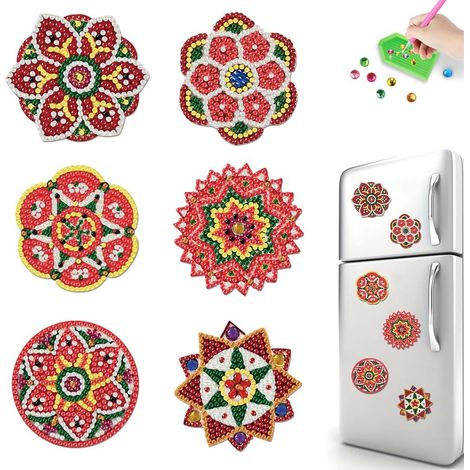 Lot de 6 aimants de peinture diamant acrylique 2D à motif exquis de forme spéciale (1/5)
