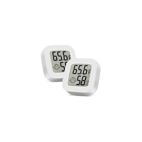 2 Pack Thermometre Interieur MiniThermomètre Hygrometre Haute Précision Température Hygromètre Moniteur avec Air icône Confortable pour Cuisine Chambre de Bébé Serre Entrepôt Bureau,