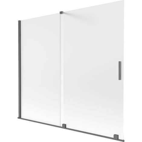 Paroi de baignoire coulissante à 2 panneaux Mexen Velar 180 x 150 cm, givrée, gris canon brossé - 896-180-000-31-66 (1/2)