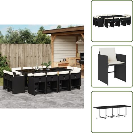 The Living Store 13-tlg. Garten-Essgruppe mit Kissen Schwarz Poly Rattan - Gartentisch - Esstisch - Gartenmöbel Set - Outdoor Möbel - Terrassenmöbel (1/5)