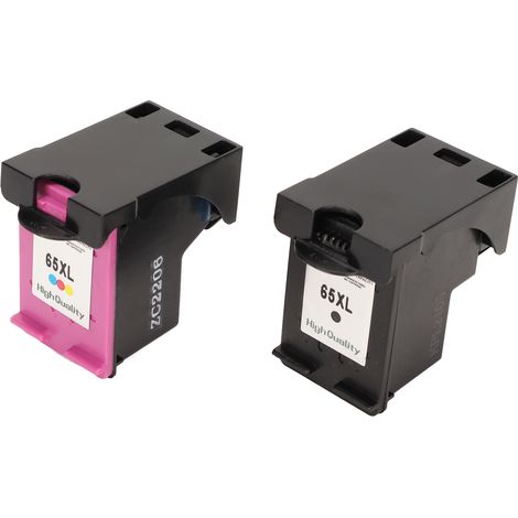 2 cartouches d'encre noires 65XL de remplacement compatibles HP Envy 5055, 5052, 5010 et DeskJet 3755, 2600, 3752, 2652 (1/5)