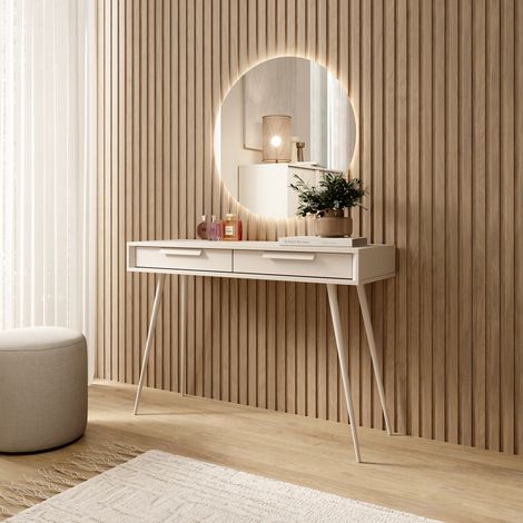 Toalet Katilaka, Tocador con 2 Cajones, Tono de Tablero Cashmere, Estructura Metálica, 187x40x52h cm Beige Cashmere (1/5)