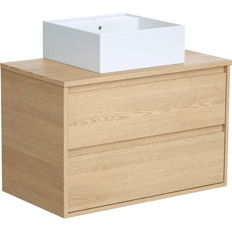 Meuble de salle de bain suspendu avec vasque à poser - Placage chêne - 80 cm - MILIPAM (1/5)
