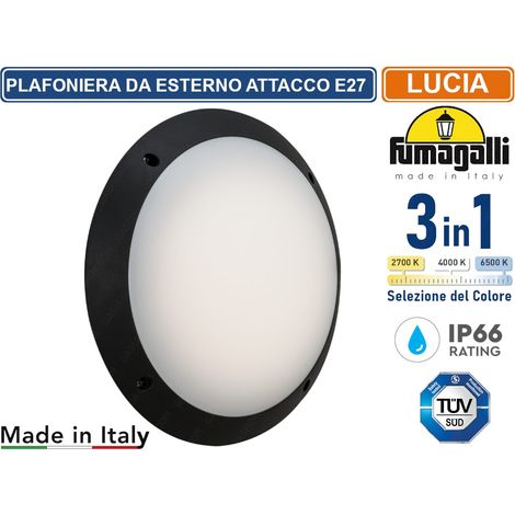 Plafoniera da esterno Fumagalli lucia ip66 1 x e27 nero opaco