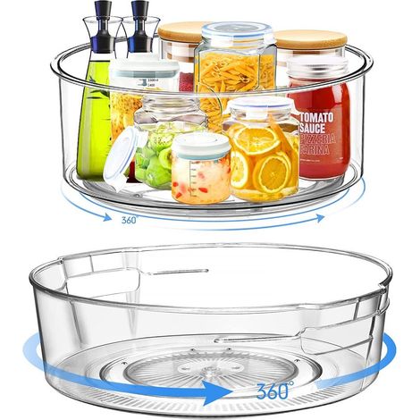 Plateau tournant rond en plastique, idéal pour ranger les aliments, les épices, les condiments et les ingrédients de pâtisserie dans les placards, le garde-manger, le réfrigérateur et sur le plan de t (1/5)
