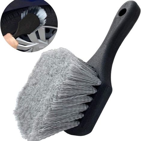 Brosse à pneus - Brosse à jantes - Brosse à Liserés - Cirage à pneus - Brosse à Jantes - Nettoyant Jantes - Brosse de roue extérieure Cleaner pour pneus - noir - Brosse à manche court - PP - 215 × 55 (1/4)