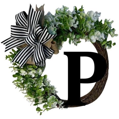 Couronnes personnalisées avec nœuds, couronnes de bienvenue, décorations de porte style ferme (26 lettres), cadeaux à suspendre pour l'extérieur (printemps et toutes saisons) (ZO) - compatibles (1/3)