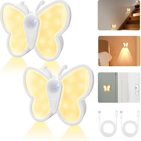 Veilleuse Papillon avec Détecteur de Mouvement Rechargeable, 5 Niveaux de Luminosité, Lampe Enfant, Idéale pour Chambre (1/5)