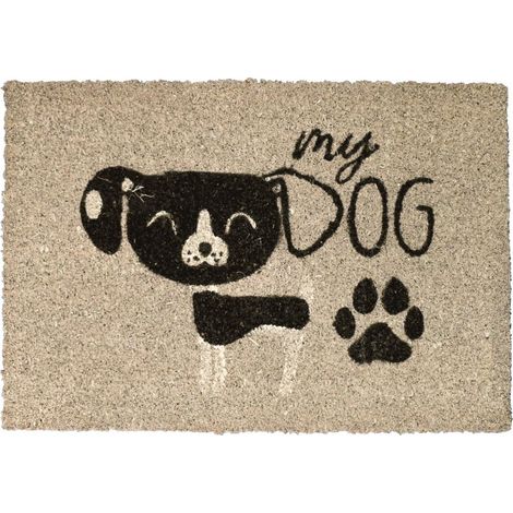 Paillasson CHIEN 40x60 gris tissé en coco motif animaux (1/3)
