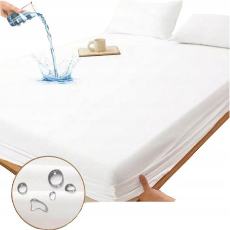 Lenzuolo con angoli elasticizzati impermeabile, cotone, 140x200 cm, impermeabile, bianco (1/5)