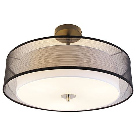 Modern Ceiling Light Black with White 50 cm 3-Light - Drum Duo