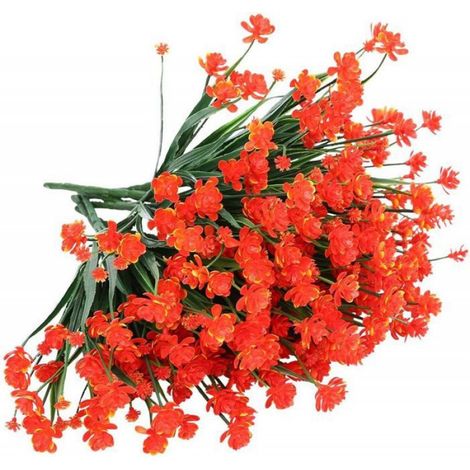 Lot de 8 buissons de fleurs artificielles d'extérieur résistants aux UV, plastique vert artificiel pour plantes suspendues d'int (1/5)