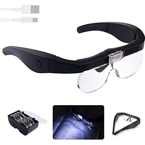 Loupe frontale avec 2 lampes LED, chargement USB, mains libres,