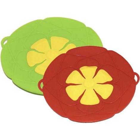 Couvercle de protection anti-débordement en silicone pour la cuisson, couvercle anti-éclaboussures, résistant à la chaleur, 2 pièces (vert/rouge) (1/2)