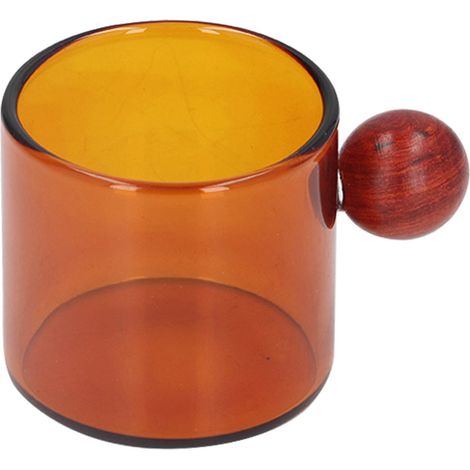 Kaffeetasse aus bernsteinfarbenem Glas, einzelne Tasse mit Holzgriff, farbige Glasschale, Kaffeegläser-Set mit Holzkugel (1/5)