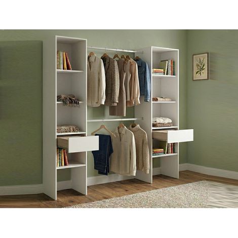 Dmora - Gran Armario Siony, Muebles de dormitorio, Vestidor, Armario de ropa, 160x50 h185 cm, Blanco (1/5)