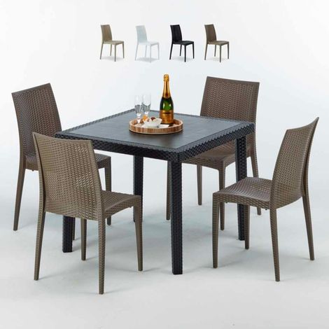Table Carrée Noire 90x90cm Avec 4 Chaises Colorées Grand Soleil Set Extérieur Bar Café Bistrot Passion - Marron