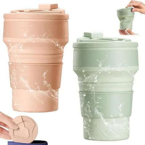 Tasse de Voyage Pliable2Pcs Gobelet Pliable en SiliconeMug Caf Portable Tasses en Silicone avec CouvercleTasse de Voyage MUG (1/4)