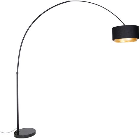 QAZQA shade-duo - Lampadaire avec Abat-Jour - 1 lumière - H 2480 cm - Noir et Or - Moderne - éclairage intérieur - Salon I Chambre