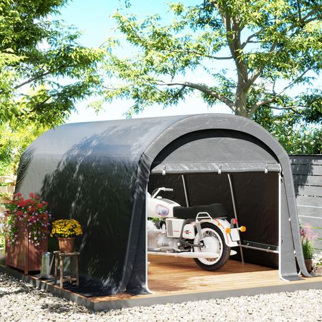 Abri à vélo Outsunny imperméable porte protection anti-poussière 300 x 450 x 230 cm gris foncé