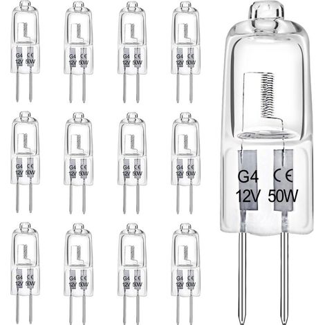 G4-Halogenlampen, 12 V, 50 W, 2-polige, klare Kapsellampe, 2700 K warmweiß, dimmbar (12er-Pack) [Energieklasse G] (1/4)