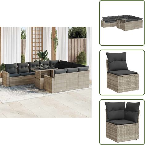 vidaXL Salon de jardin 11 pcs avec coussins gris clair résine tressée (1/5)