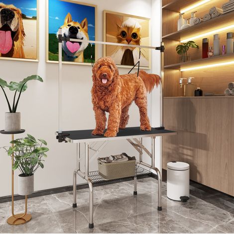 Table de toilettage pour chien pliable et réglable en hauteur avec panier inférieur, surface antidérapante, 107 x 60 x 170 cm, noire pour salon CHICFURN (1/5)