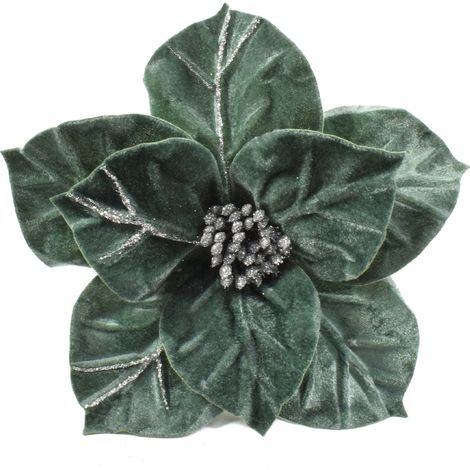 Fiore in velluto Verde h 50 cm ramo per Alberi e Ghirlande natalizie (1/2)