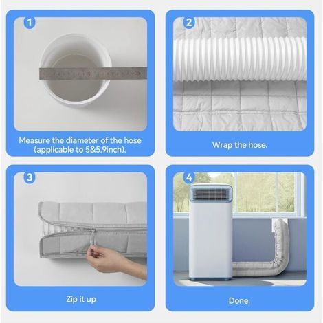 Housse de protection pour tuyau de climatiseur portable, manchon isolé à fermeture éclair pour tuyau d'échappement de 5 po et 5,9 po, gaine de ventilation pour conduit tubulaire (1/5)