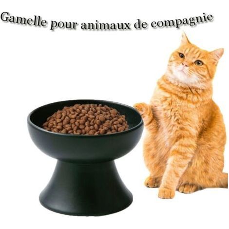 Bol en céramique pour animaux de compagnie bol pour chat à pieds hauts protège la colonne cervicale ustensiles de nourriture pour chat en céramique noir (1/5)
