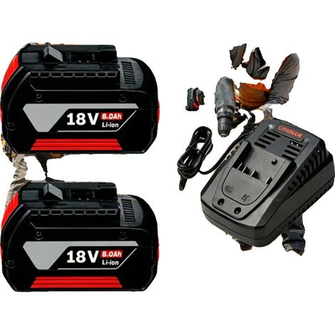 Batterie Lithium Ion, 18V, Capacité 8000mAh, 2PCS-chargeur, 18V-e (1/2)