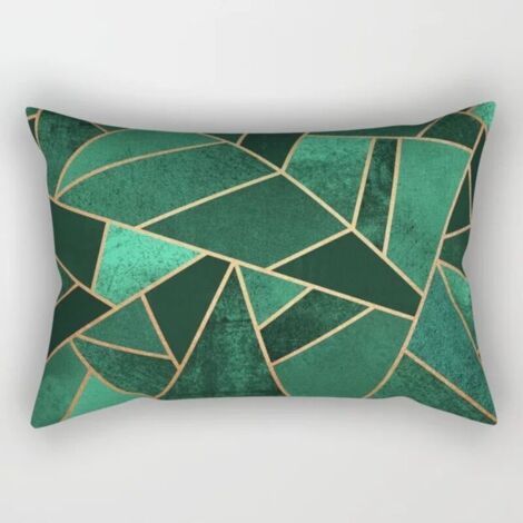 Housse de Coussin Rectangulaire Moderne Bleu-Vert-Noir en Peluche, 30x50 cm, Style Nordic Géométrique (1/3)