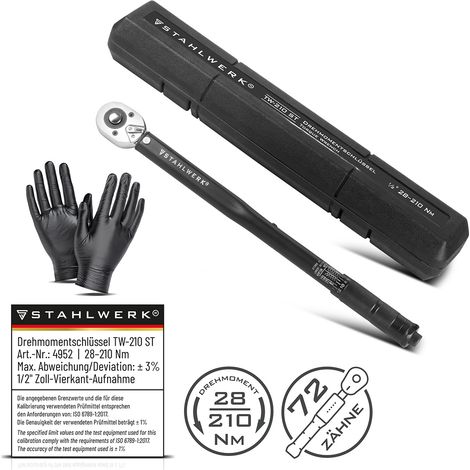 STAHLWERK Drehmomentschlüssel TW-210 ST 28-210 Nm 1/2“ Zoll mit Mikrometerskala (1/5)