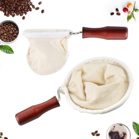 Filtros de café reutilizables y sostenibles con mango de madera，2 piezas，amarillo claro y marrón，para cafeteras y teteras (1/5)