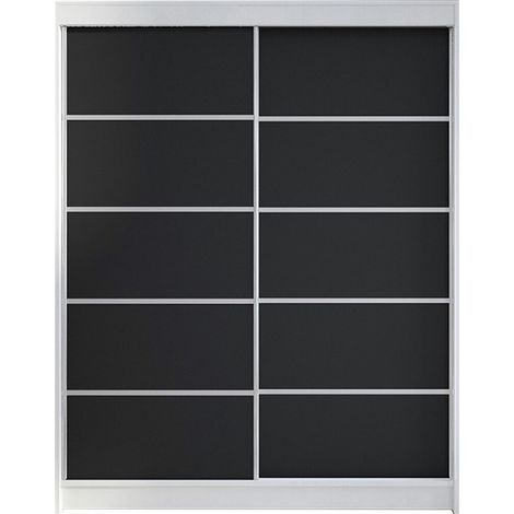 Armario Closico 145, Blanco + Negro, 200x150x58cm, Puertas de armario: Correderas, Número de estantes: 5 (1/4)