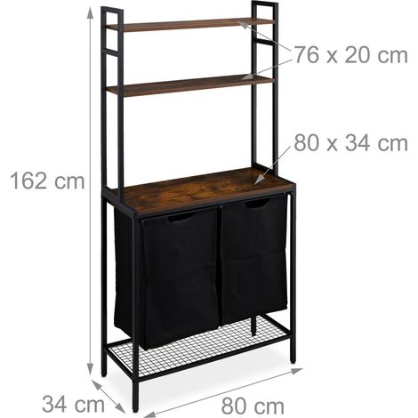 Pratico mobile porta biancheria con sacchi rimovibili stoccaggio 120 x 60 x 30 cm in legno nero 130014703