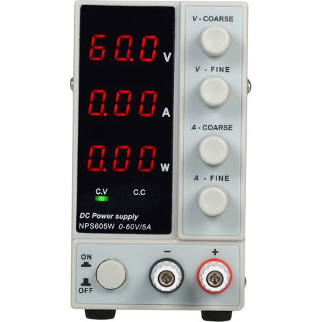 Wanptek NPS605W 0-60V 0-5A Display di commutazione di potenza CC a 3 cifre con LED, regolabile ad alta precisione, mini AC 115V/230V 50/60Hz, uscita di tensione e corrente regolata a doppia corrente (1/5)