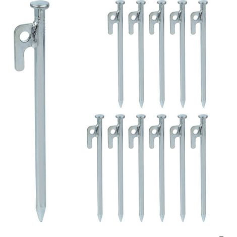 Piquets de fixation, lot 12, pour tentes, tonnelles, auvents, crochets en acier pour sols durs, 20 cm, argenté