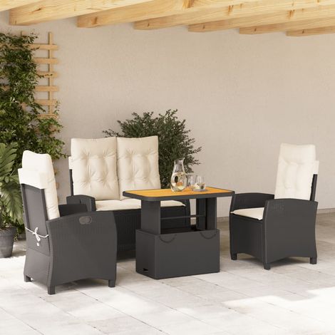 Juego comedor jardín 4 piezas con cojines ratán sintético negro vidaXL (1/5)