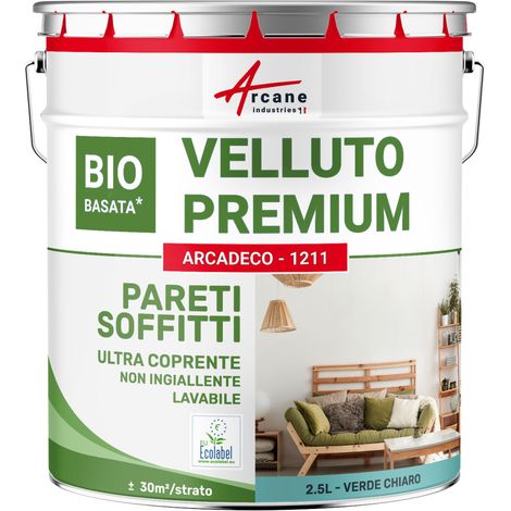 Pittura vellutata per pareti e soffitti: ARCADECO - 1211 - 2,5 L (+ o - 30m² per strato) Verde chiaro - RAL 6027 - ARCANE INDUSTRIES (1/5)