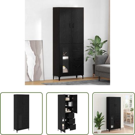 Wandmontage - Highboard Schwarz Eichen-Optik 69,5 x 34 x 180 cm Holzwerkstoff (1/5)